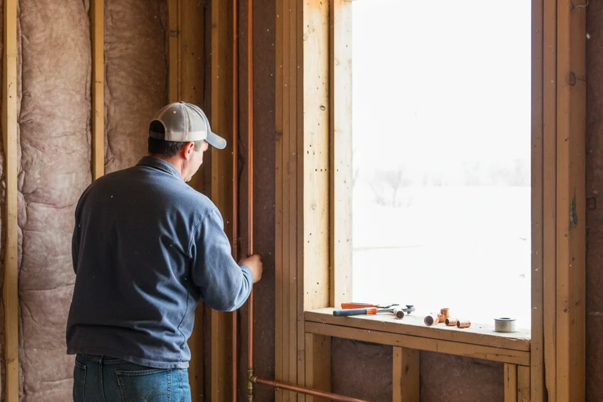 Licensed plumber running new copper supply lines in a Munnsville home